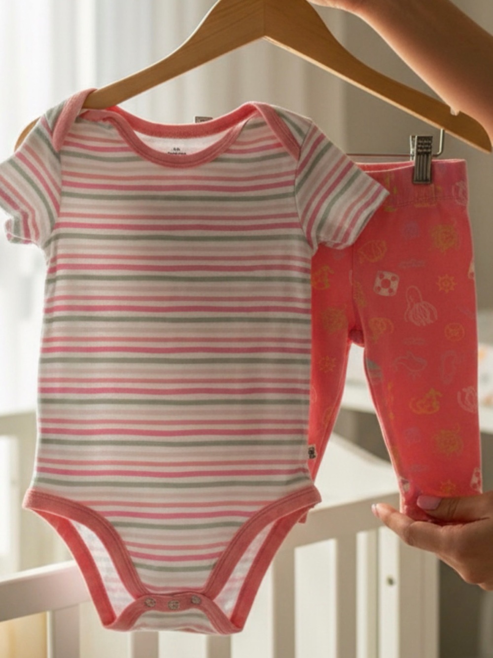 SET: Pink Striped Baby Onesie with Pink Knit Pants